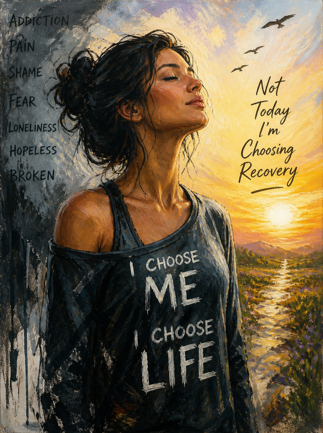 Painting of a woman choosing recovery